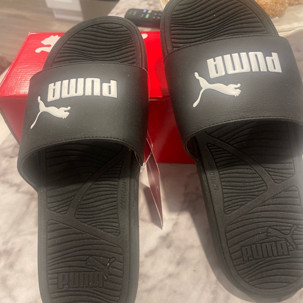 Puma Black and White Slide Sandals